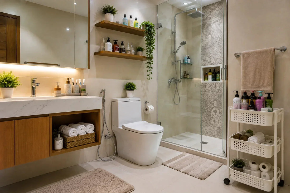 Best bathroom storage rack ideas for small bathrooms in Pakistan by Meri Zambeel