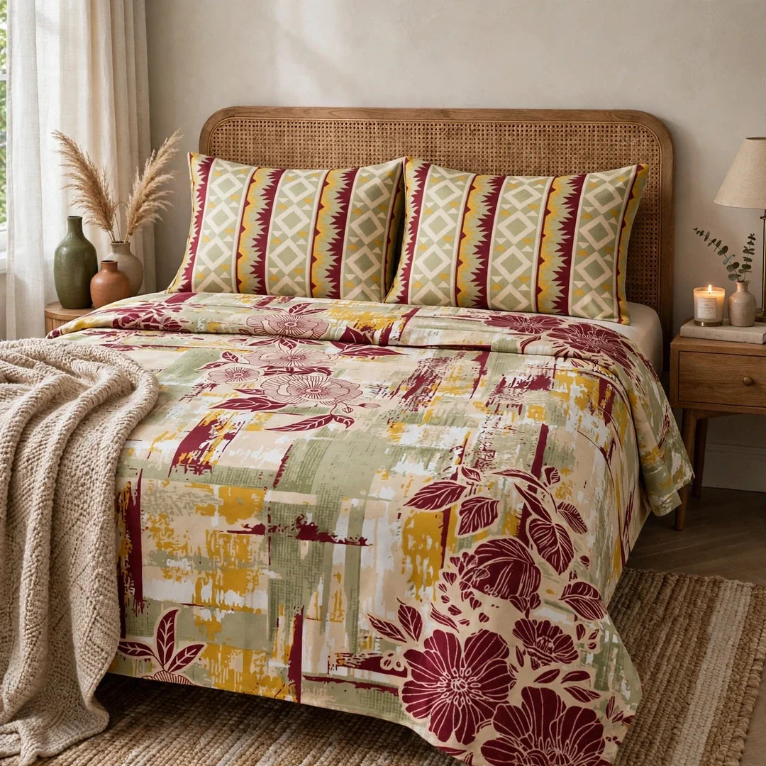 Premium Cotton King Size Bedsheet Set | 1 Bedsheet + 2 Pillow Covers Copy 2