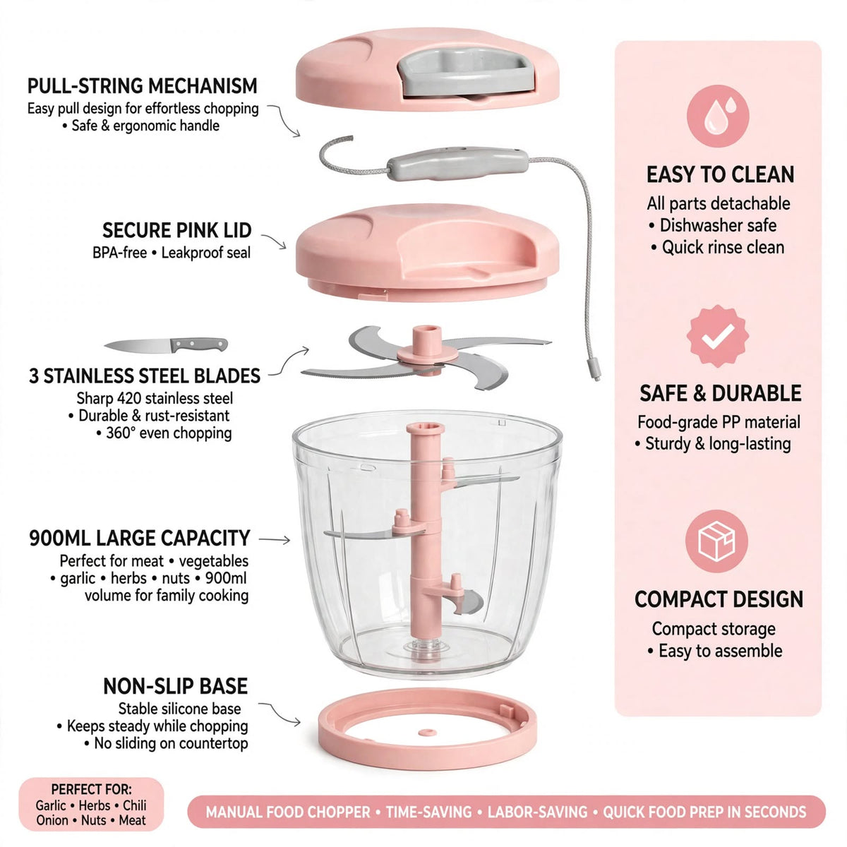 Manual Vegetable Chopper | Pull-Cord Kitchen Chopper