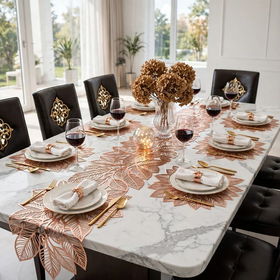 Leaf-Design PVC Table Mats and Runners | Washable Placemats