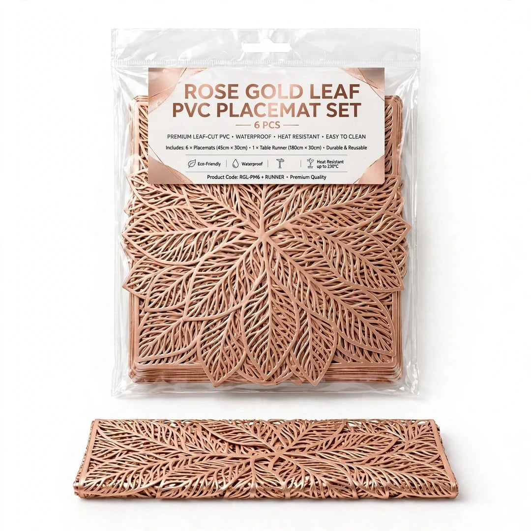 Leaf-Design PVC Table Mats and Runners | Washable Placemats
